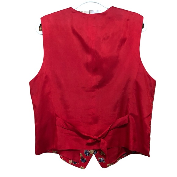 LIZ CLAIBORNE Collection Christmas Vest Sz 14 Red Multi Poinsettias - Picture 2 of 6